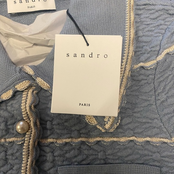 Sandro Infinity Cropped Cardigan in Sky Blue - Picture 7 of 14